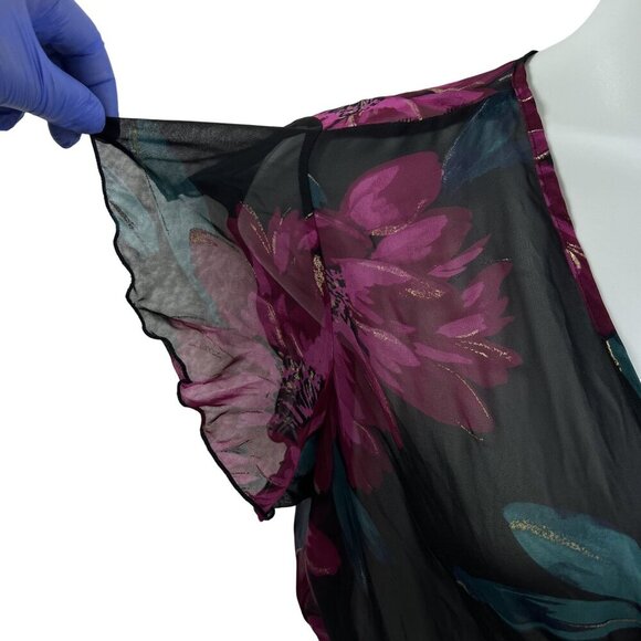 Anthropologie Kate & Lily 12 Ruffled Babydoll Floral Black Chiffon Smocked Dress - Picture 4 of 16